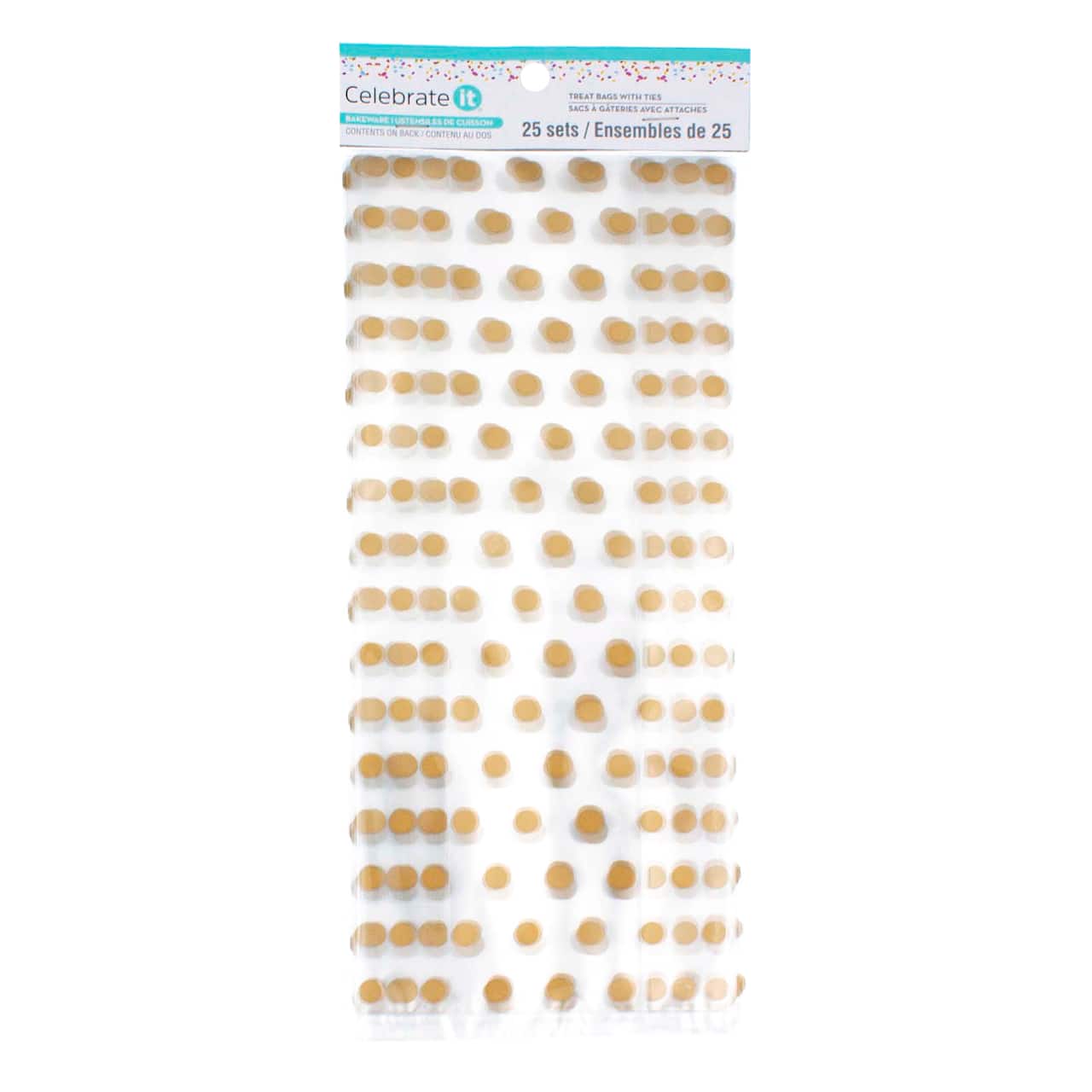12 Packs: 25 ct. (300 total) Gold Dots Cello Treat Bags with Ties by Celebrate It&#x2122;